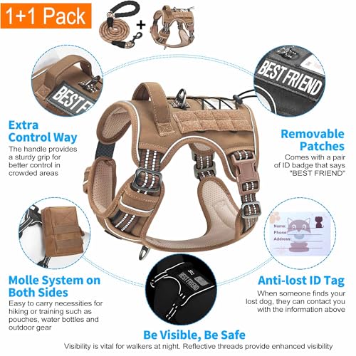 Beebiepet Heavy Duty Tactical Dog Harness for Small Dogs, No Pull Adjustable Pet Harness Reflective Service Training Easy Control Pet Vest Military K9 Working Dog Harnesses-X- Large, Brown