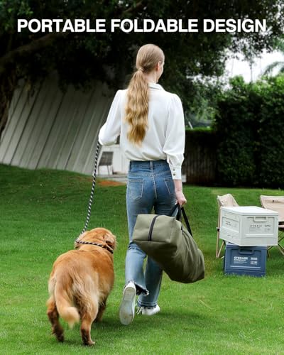 Veraste 33" L x 25" W x 25" H Collapsible Travel Dog Crate, Portable Soft Dog Kennel for Medium Large Dogs up to 60 lbs, 4-Door Foldable Travel Crate with Durable Mesh & Storage BagGreen