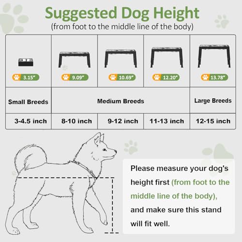 XIAZ Elevated Dog Bowls Large Breed Raised Dogs Bowl Stand Large/Medium Sized Dog Stainless Steel Food Water Bowl Stands 5 Heights Adjustable 9/11/12/14in Black Pet Feeder Dish Station