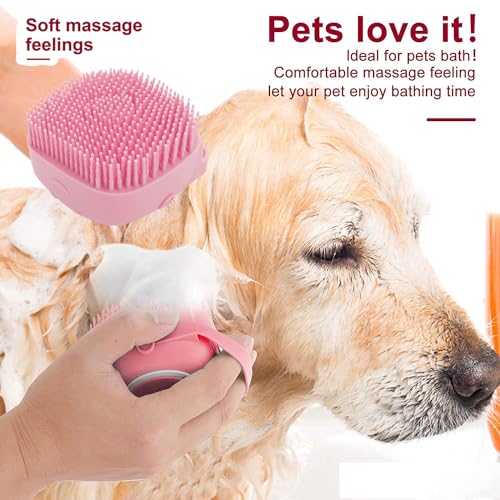 Qubccum 7 Pcs Cat Dog Brush Grooming Kits, Self-Cleaning Slicker Brush, Pet Nail Clipper and File, Flea Comb, Pet Shampoo Bath Brush, Pet Finger Toothbrush, Storage Bag (Pink)