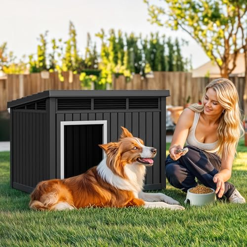 YITAHOME Dog House w/Lift-Up Sloping Roof, Waterproof and Ventilated Pet House for Indoor & Outdoor Use, Easy Assembly Dog Kennel for Small Medium Dogs, Black(32.2" L x 25.1" W x 24.1" H)