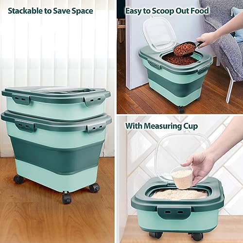 Viretec Dog Food Storage Container, 10-20Lbs Collapsible Pet Food Storage Containers with Rolling Wheel Airtight Locking Lid, Dry Food Storage Bin with Cup and Scoop,Suitable for Pet Food, Flour, Rice