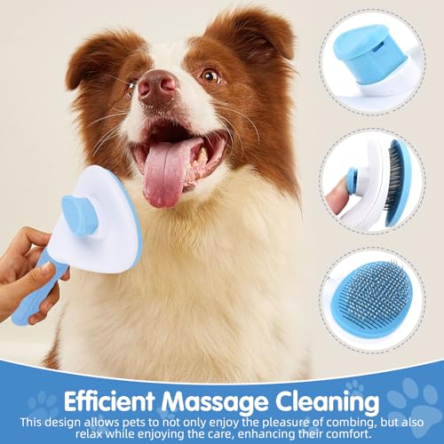 Aglads 3PCS Cat Rabbit Bunny Dog Grooming Kit, Self-Cleaning Slicker Cat & Dog Brush for Shedding, Fine-Needle Comb, Pet Nail Clipper & File for Long/Short-Haired Pets, Easy to Remove Loose (3, blue)