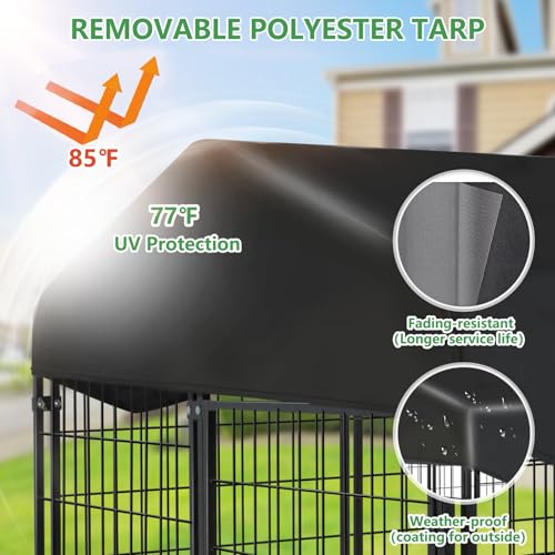 1R2P3I Dog Kennel Outdoor 4x4.2x4.5ft, Outside Dog Kennel with Roof, Large Dog Kennels with Rotating Door & 2 Adjustable Bowls, Pet Enclosures Crate Cage for Small/Medium Dogs