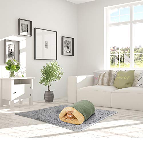 GOOPAWS 4 in 1 Self Warming Burrow Cat Bed, Pet Hideway Sleeping Cuddle Cave (Sage Green)