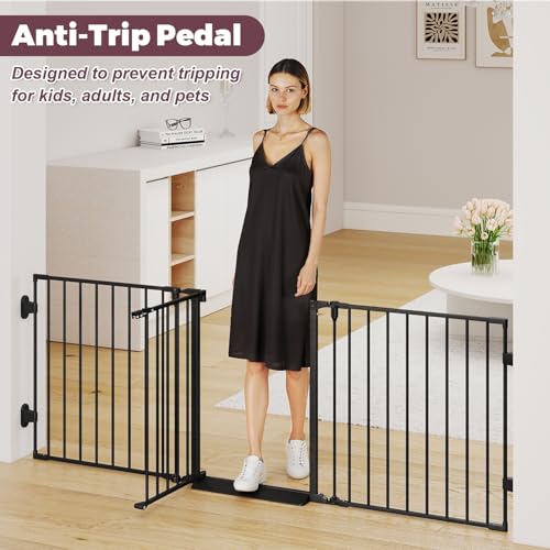 Cideny 29.4-78" Extra Wide Baby Gate, Long Dog Gates Indoor for Doorways Stairs, Essential Large Safety Gate for Child Toddler with Anti-Trip Pedal, Adjustable Pet Gate, 28" Tall 3 Metal Panels Black