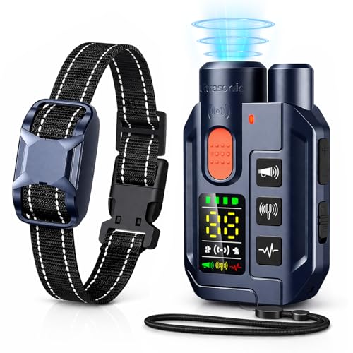 Dog Shock Collar with Remote Control, 4200FT Range, 4 Modes for Dog Training, Equipped with Ultrasonic Anti Barking, Rechargeable IP67 Waterproof Safe E Collar for Small Medium Large Dogs (10-150lbs)