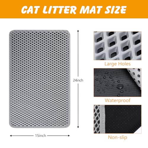 Double Layer Cat Litter Mat, 24x15 Inch Waterproof Litters Box Mat, Non-Slip Cat Mat for Litter Box