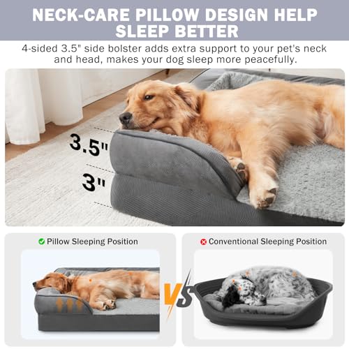 INVENHO Orthopedic Dog Beds Large Sized, XL Washable Dog Sofa with Egg-Crate Foam, Waterproof Lining and Non-Skid Bottom