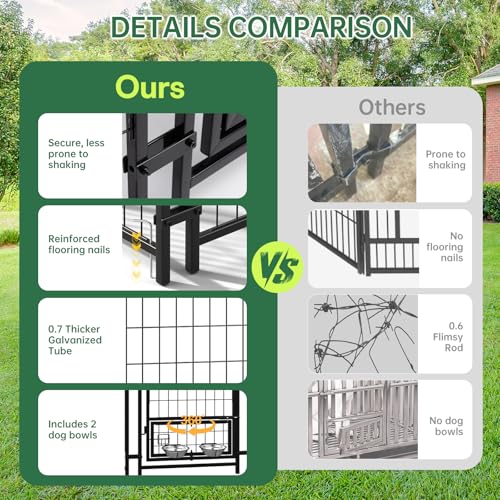 Outside Large Dog Kennel with roof, Heavy Duty Dog Enclosurewith Waterproof, 2 Rotating Dogs Bowls, Outdoor Dogs CageRun with Secure Lock (8x4x6 FT)
