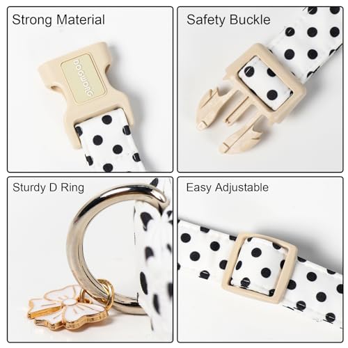 Spring Summer Dog Collar for Girl Dogs- White Polka Wedding Dog Collar, Adjustable Soft Beach Dots Dogs Collars for Small Dogs, S