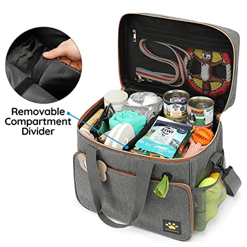 Pmpete Dog Travel Bag for Traveling| Week Away/Overnight Dog Travel Accessories with Multi-Function Pockets| Travel Set for Dogs and Cats|Ideal Pet Diaper Bag and Pet Gift Kit(Grey)