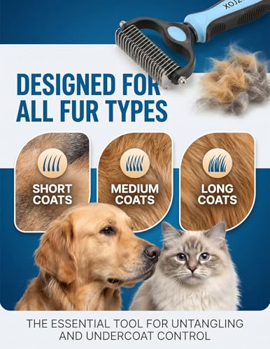 Pet Pro Tool Grooming, Dual Tooth Groom Pro for Dogs, Cat Deshedding Brush, Dog Rake Brush for Shedding, Cats Comb Undercoat Long Hair Knotter Remover, Double Teeth Coat Dual-Sided Professional Tools