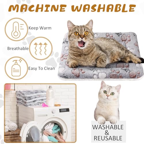 Tuanse 4 Pack Ultra Soft Dog Cat Bed Mat Small Animal Guinea Pig Bed with Cute Print Reversible Fleece Dog Crate Kennel Pad Cozy Washable Thickened Hamster Pet Beds Mat(13 x 19 Inches,Light Gray)