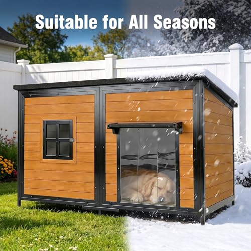 59" Dog House, Extra Large Dog House with Weatherproof Roof for Outdoor Use, Easy to Install and Clean, Anti-Chewing Metal Frame Design for Small Medium Large Dogs