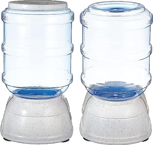 Amazon Basics Automatic Pet Water Dispenser and Gravity Food Feeder Set for Cat and Dog, Easy to Clean, 6-Pound Food Capacity, 1-Gallon, Small, Gray, Pack of 2
