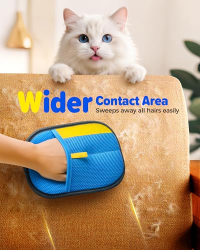 JGLXF 2026 Thickened Electrostatic Pet Hair Removal Gloves (2 Pcs) - Reusable Strong Grooming Gloves for Cats & Dogs, Hair Remover Gloves for Couch, Furniture, Carpet, Car Seats & Clothing Blue