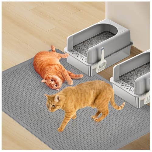 Colewin Large Cat Litter Mat 39x27 Inch XL, Waterproof Litter Box Mat with Raised Edges & Textured Surface, Rubber Litter Catcher Mat Washable, Easy Clean Kitty Litter Mat for Multiple Cats