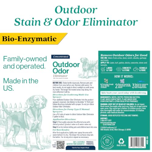 Eco Strong Outdoor Odor Eliminator Outside Dog Urine Enzyme Cleaner Powerful Pet, Cat, Animal Scent Deodorizer | Professional Strength for Yard, Turf, Kennels, Patios, Decks (128 OZ)