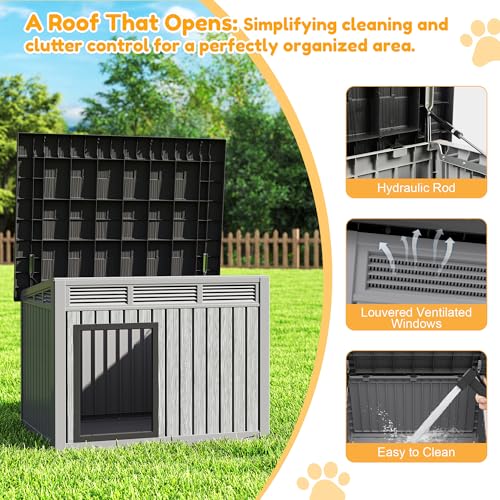 Fancyango Large Dog House for Indoor & Outdoor - Weatherproof & Removable Roof, Fits Small to Large Dogs (42.8" L x 33" W x 31.5" H) - Grey