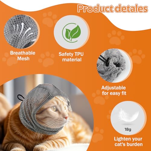 Adjustable Cat Muzzle for Grooming and Biting Prevention, Breathable TPU Material with 4 Anti-Scratch Gloves for Nail Trimming Bathing Vet Visits