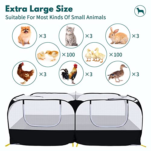 Small Animals Playpen,Pet Cage Tent Large Chicken Run Coop with Detachable Bottom Breathable Transparent Mesh Walls, Foldable Pet Enclosure for Puppy Kitten Rabbits Indoor Outdoor Playpen