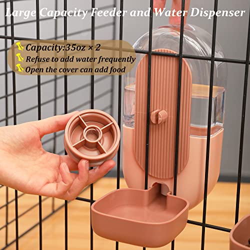 Kenond 35oz Hanging Automatic Pet Food Water Dispenser, Auto Gravity Pet Feeder and Waterer Set, Cage Cat Food Bowl Dog Feeding Station for Puppy and Kitten Rabbit Chinchilla Hedgehog Ferret (Pink)