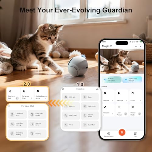 XZI Movable Indoor Robot Camera, Family Bot Security for Cat/Dog/Pet/Elderly, Robot Camera on Wheels with Auto-Recharge, 2-Way Talk, Night Vision, Motion Detection, Phone App