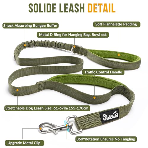 Lukovee No Pull Dog Harness and Leash Set - Adjustable Soft Padded Vest with Front Clip for Easy Control, Reflective Durable Harness for Safe Daily Training Walking for Medium Large Dogs (L, Green)