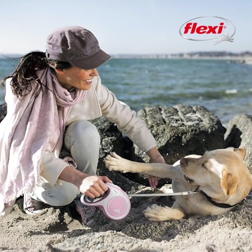FLEXI New Comfort Retractable Dog Leash (Tape), Ergonomic, Durable and Tangle Free Pet Walking Leash for Dogs Up to 33 lbs, 16 ft, Small, Pink/Rose