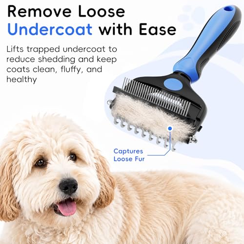 AXEFUN 3-in-1 Professional Pet Grooming Brush for Dogs & Cats – Dematting Comb, Undercoat Rake & Deshedding Tool for Long & Short Hair, Heavy Shedding & Matted Fur (Blue)