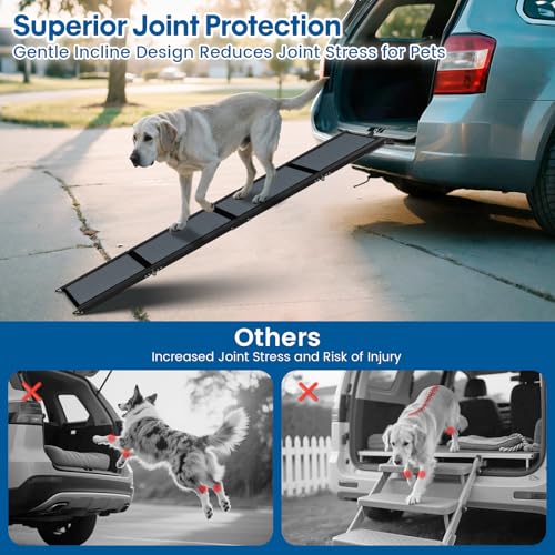 HBTower 63" Long x 17.3" Wide Folding Dog Ramp for Large Dogs Up to 250lbs - Portable Pet Ramp with Non-Slip Surface, Extra Wide Dog Car Ramps for Car, SUV, Truck & High Beds