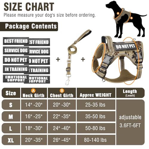 MOOGROU Tactical Dog Harness and Leash Set for Large Dogs,Heavy Duty No Pull Service Dog Vest and 10 Patches with Dog Seat Belt,Reflective Adjustable Pet Harness for Training Walking Hiking Camo L