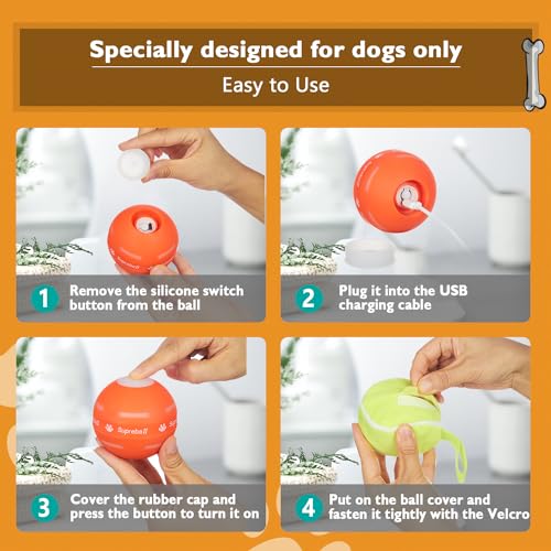 PetDroid Interactive Dog Toys Dog Ball, [Newly Upgraded] Durable Motion Activated Automatic Rolling Ball Toys for/Small/Medium/Large Dogs,USB Rechargeable(Orange)