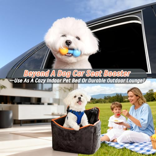 Dog Car Seat for Medium Sized Dogs 30 lbs, Safety Booster Seat for Small Dogs Hooks to The Seatbelt & with Elevated Cushion, Soft Waterproof Washable Small Dog Car Seat with Storage Pockets (Black)