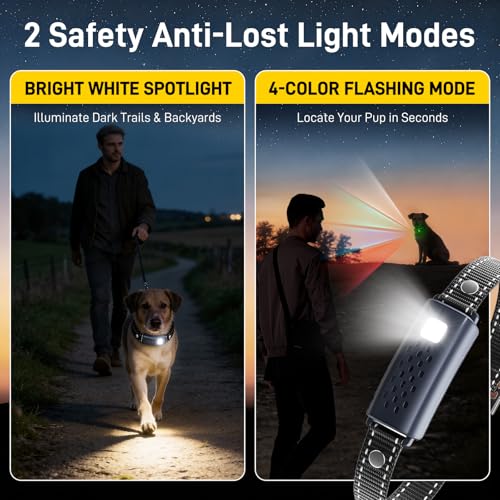 Dog Shock Collar 2 Dogs(15-150lbs) with Flashing Light for Night Walks,4500FT Dog Training Collar Adjustable Pitch Beep(1-8), Vibration(1-16), Safe Shock(1-99), and Keypad Lock