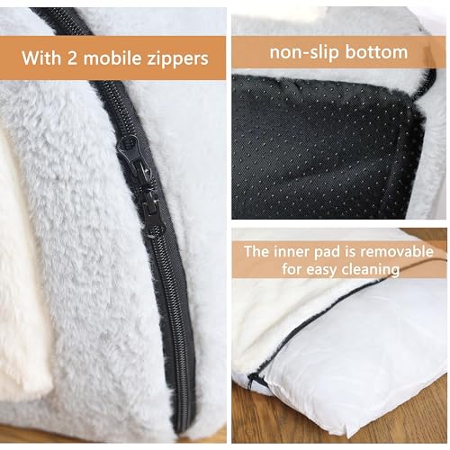 OMIVIER Cat Bed for Indoor Cats，Foldable cat cave，Anti-Slip & Water-Resistant Bottom，cat Houses for Indoor Cats or Small Dogs, Kitten Tent, Rabbit Bed，2 in 1 pet Bed (Grey)
