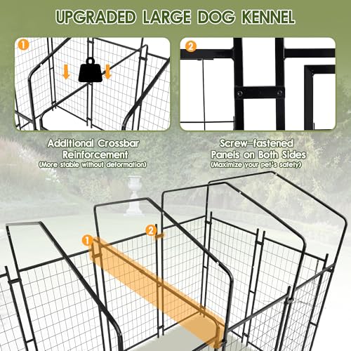 TOBYUL 8x4x6 FT Dog Kennel Outdoor for Large Dogs,Dog Enclosure Dog Cage Pet House with UV-Resistant Waterproof Cover,Double Safety Locks,Rotating Feeding Bowls (8FT*4FT)