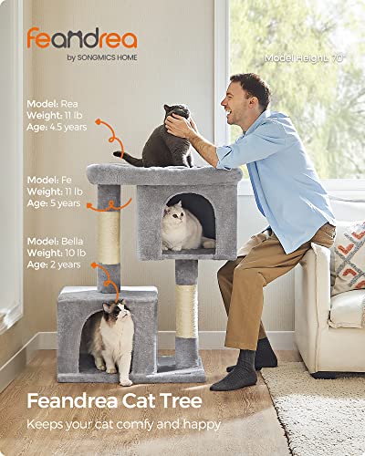 Feandrea Cat Tree, 40.6-Inch Cat Tower, Plush Condo for Extra Large Cats up to 44 lb, Large Perch, 2 Caves, Scratching Post, Light Gray UPCT614W01