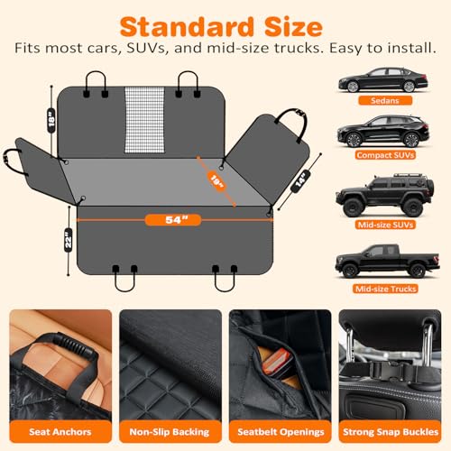 URPOWER 4 in 1 Dog Car Seat Cover for Back Seat, Waterproof Dog Hammock with Mesh Window and Side Flap Pet Car Seat Protector Dogs Backseat Cover for Cars, SUVs & Mid-Size Trucks