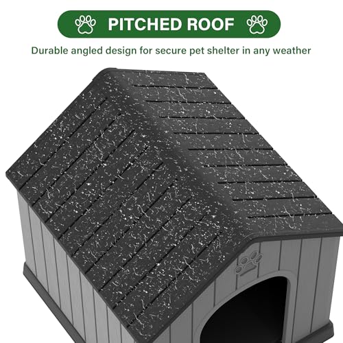 Bifanuo Large Dog House for Outdoor & Indoor, Waterproof Puppy Shelter with Air Vents & Elevated Floor, Easy Assemble Sturdy Dog Kennel for Large Dogs (Black, 36.2''L×38''W×38''H)