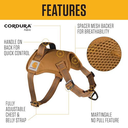 Carhartt Nylon Duck No Pull Dog Harness, Fully Adjustable Dog Harness with Quick Control Handle and Reflective Accents, Carhartt Brown, Small