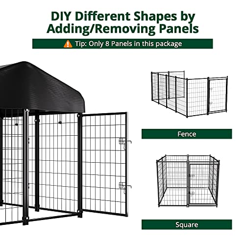 Dog Kennel Outside with Roof, 4'x4'x4.5' Outdoor Dog Kennels for Large Dogs, Heavty Duty Welded Dog Crate Playpen with UV-Resistant Waterproof Cover