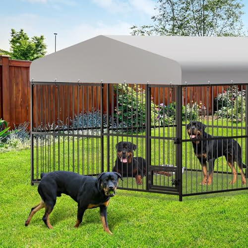 Outdoor Dog Kennel, 10x10x6 FT Dog Kennel Outside with Lock, Dog Enclosures for Large Dogs with UV-Resistant Waterproof Cover for Outside