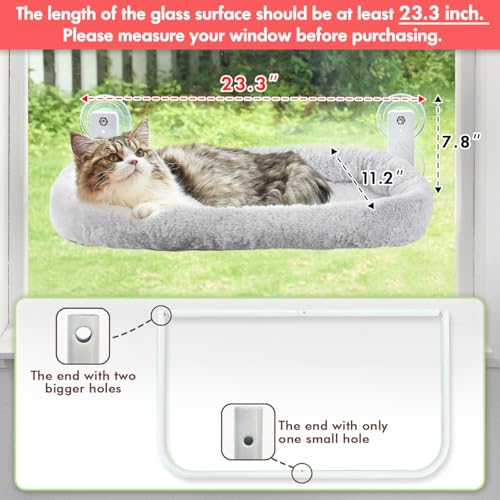 AMOSIJOY Cordless Cat Window Perch, Cat Hammock for Wall with 4 Strong Suction Cups, Solid Metal Frame and Two Replaceable Covers, Foldable Cat Beds for Indoor Cats (Large-Cushion Bed-Gray)