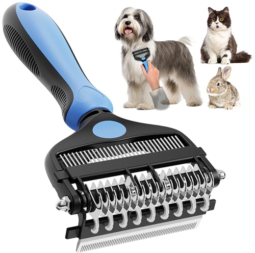 AXEFUN 3-in-1 Professional Pet Grooming Brush for Dogs & Cats – Dematting Comb, Undercoat Rake & Deshedding Tool for Long & Short Hair, Heavy Shedding & Matted Fur (Blue)