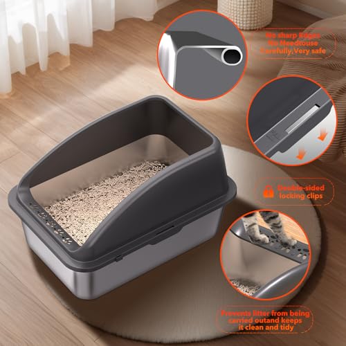 KITCATY 2PACK Stainless Steel Cat Litter Box, 20" L x 13.8" W x12 H Metal Kitty Litter Box with Lid, Never Absorbs Odors, Leak-Proof, Non-Sticky, Easy to Clean, with Scoop