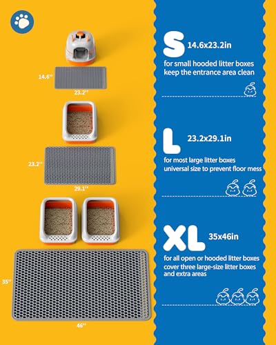Cat Litter Mat - 23.2'' x 14.6'' Small Litter Trapping Mat, Easy to Clean Litter Box Mat, Waterproof, Urine-Proof, Non-Slip, Cat Toilet Training Systems Accessories, Grey