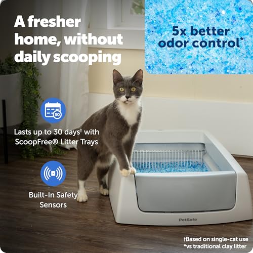 PetSafe ScoopFree Crystal Classic Self-Cleaning Litter Box System – Automatic Cat Litter Box - Advanced Odor Control – Includes Disposable Crystal Litter Tray (PAL00-17296)