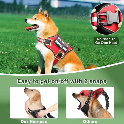 MOOGROU Service Dog Vest Harness and Leash Set+10 Patches,No Pull&Adjustable Reflective Dog Harness with Soft Padded Handle for Training/Everyday,Fit Small/Medium/Large/Extra-Large Dogs(Red M)